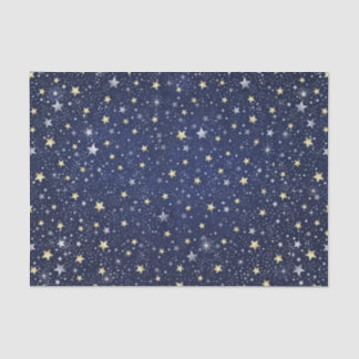 Papel De Seda Marinho Azul, Branco e Douradas Estrelas