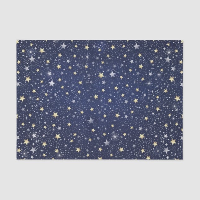 Papel De Seda Marinho Azul, Branco e Douradas Estrelas (Frente )