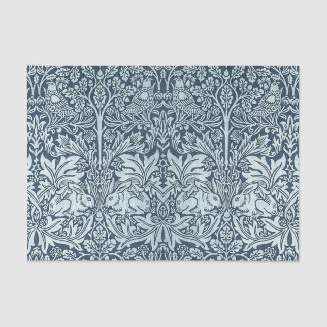 Papel De Seda Marinho Azul Coelho Branco William Morris (Frente )
