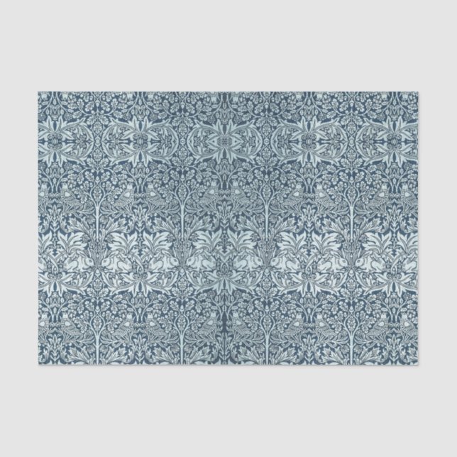 Papel De Seda Marinho Azul Coelho Branco William Morris (Frente )