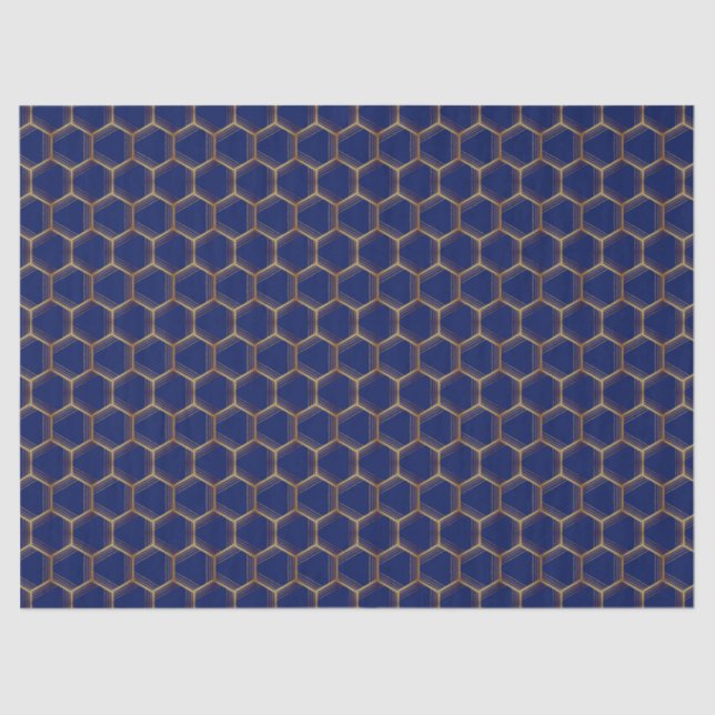 Papel De Seda Marinho Azul Dourado Honeycomb Chic Padrão Geométr (Frente )