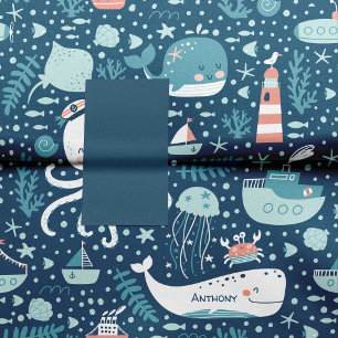 Papel De Seda Marinho, azul e branco, de padrão do oceano náut
