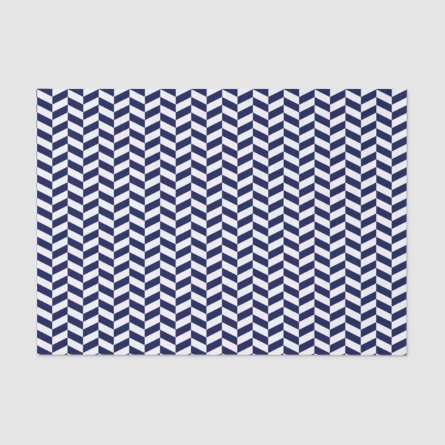 Papel De Seda Marinho, azul e branco, Herringbone Tissue Paper (Frente )