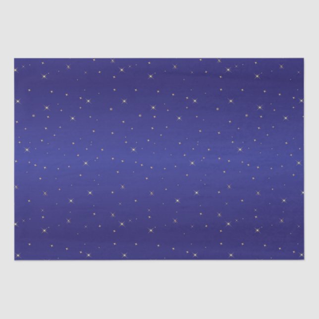 Papel De Seda Marinho Azul e Dourado Brilhante Estrelas Natal  (Frente )