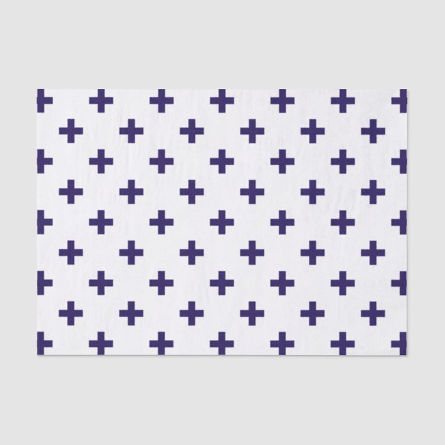 Papel De Seda Marinho azul polka cruza em branco (Frente )