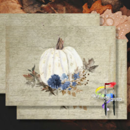 Papel De Seda Marinho De Abóbora  Azul Script Floral Russo Madei