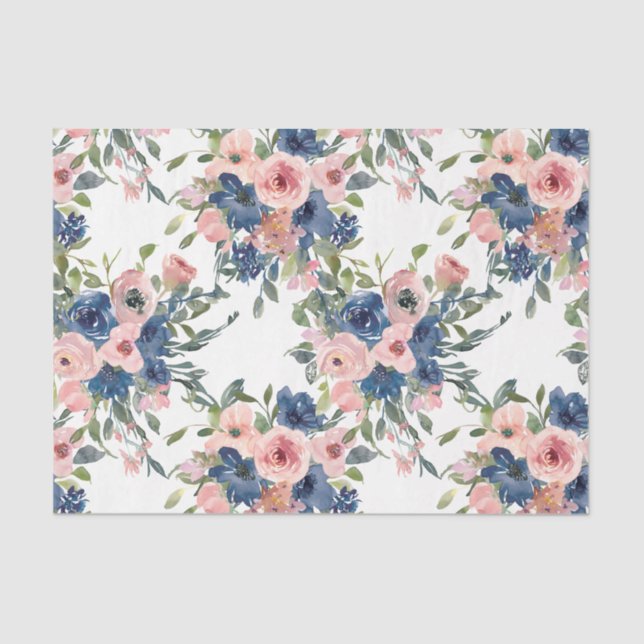 Papel De Seda Marinho de Aquarela e Floral Blush (Frente )