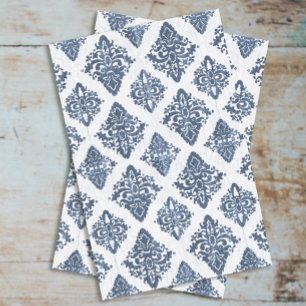 Papel De Seda Marinho de Damasco Azul Aquarela Folha de Madeira 