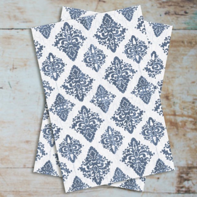 Papel De Seda Marinho de Damasco Azul Aquarela Folha de Madeira  (Criador carregado)