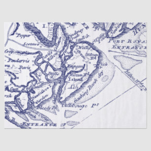 Papel De Seda Marinho de Mapa de Vintage da Ilha Hilton Head