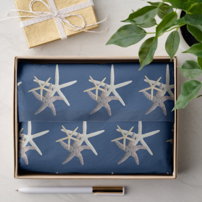 Papel De Seda Marinho de padrão Starfish Azul (Presente)