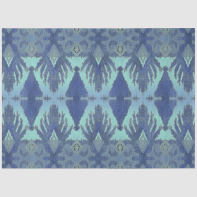 Papel De Seda Marinho de Padrão Tribal IKAT - Descamação Geométr (Frente )