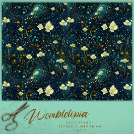 Papel De Seda Marinho do Jardim Vermelho Azul, Dourada Decoupage