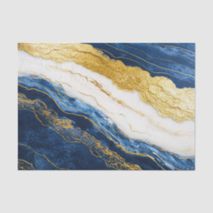 Papel De Seda Marinho Luxurioso Azul e Dourado Mármaco Folha