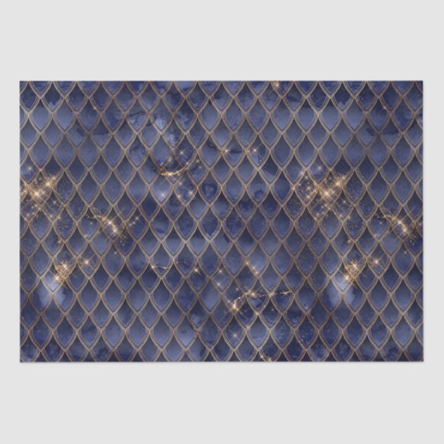 Papel De Seda Marinho Shimmering e escalas Douradas de dragões S (Frente )