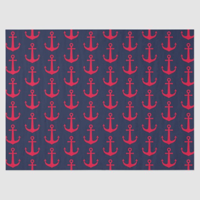 Papel De Seda Marinho Vermelho Náutico Cinto Anchors Azul (Frente )