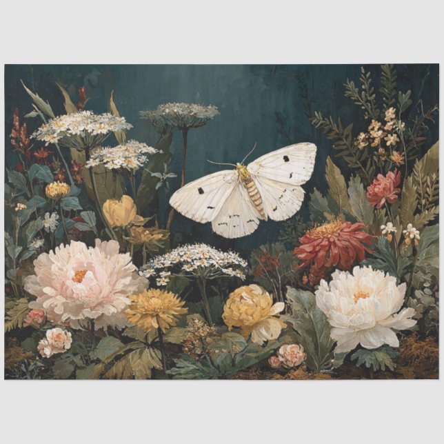 Papel De Seda Mariposa Branca e Florais Temperamentais (Frente )
