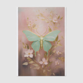 Papel De Seda Mariposa Esmeralda e Flores Douradas Rosa Elegante