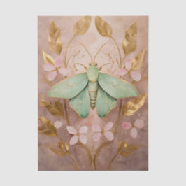 Papel De Seda Mariposa Esmeralda e Flores Douradas  Rosa Suave