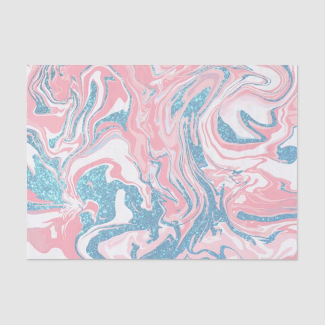 Papel De Seda Mármaco Azul Cor-de-Rosa Branco Moderno (Frente )