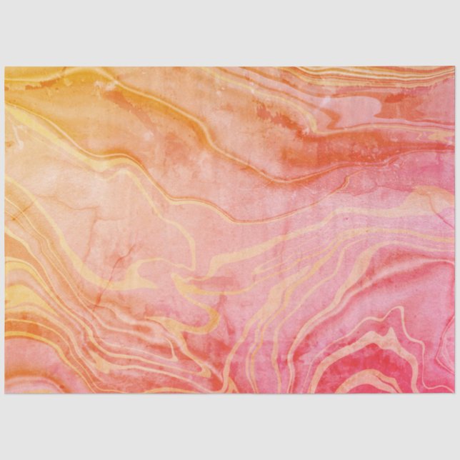 Papel De Seda Mármore Abstrato Laranja Vermelho (Frente )
