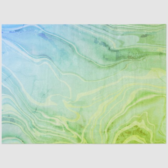 Papel De Seda Mármore Abstrato Verde Azul (Frente )