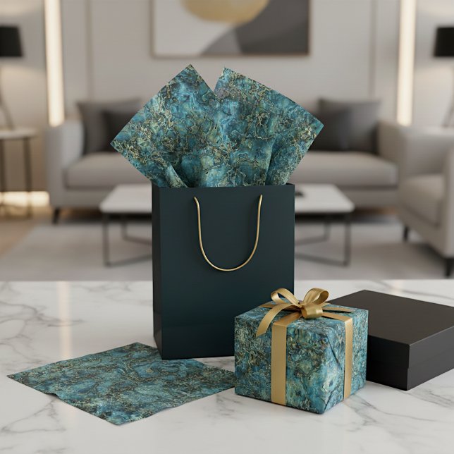 Papel De Seda Mármore Azul-turquesa Ágata Dourado Falso Padrão A (Criador carregado)
