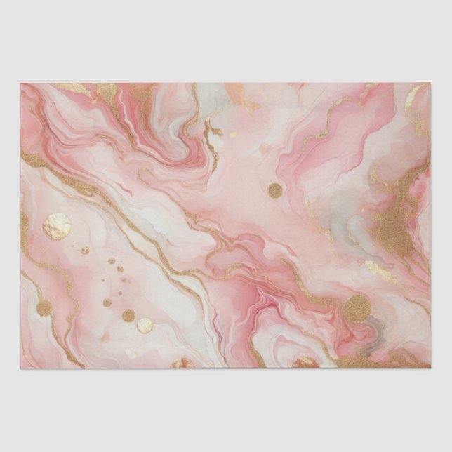 Papel De Seda Mármore de Folha de Ouro Rosa e Rosa Elegante (Frente )