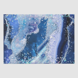 Papel De Seda Mármore de Pedra Preciosa Luxuosa Azul Brilho Ágat