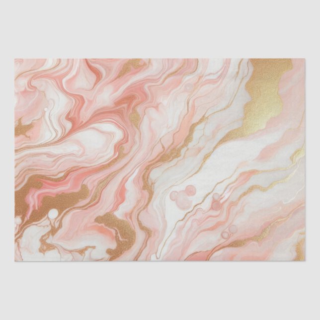 Papel De Seda Mármore em Folha de Ouro Rosa e Rosa Elegante (Frente )