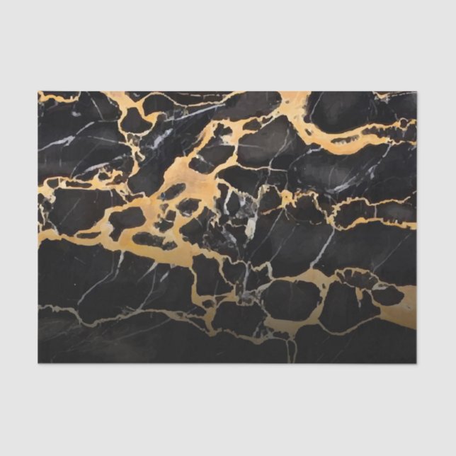 Papel De Seda Mármore Negro e Ouro (Frente )