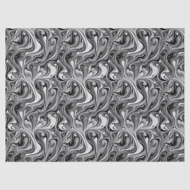 Papel De Seda Mármore Preto Branco Redemoinho Abstrato Monocromá (Frente )