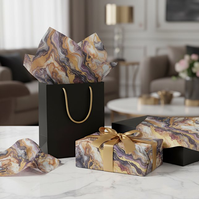 Papel De Seda Mármore Preto Roxo Escuro Cinza Branco Dourado Pad (Criador carregado)