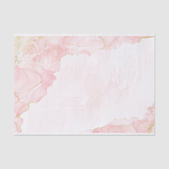 Papel De Seda Mármore Rosa Bege Glitter Dourado Elegante (Frente )
