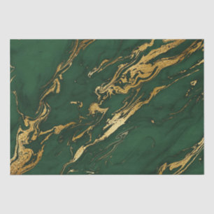 Papel De Seda Mármore Verde Esmeralda e Dourado Elegante