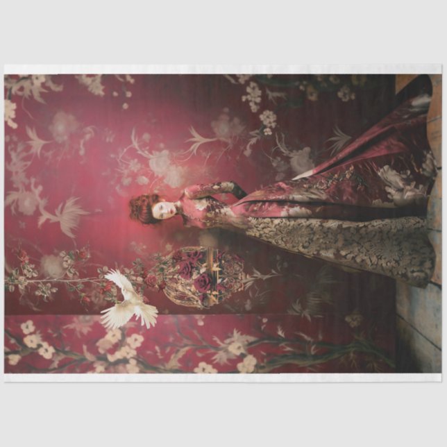 Papel De Seda Maroon & Dourada, Modesta Mulher Elegante (Frente )