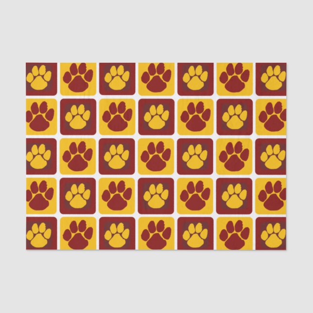 Papel De Seda Maroon e Pawprint repetitivo Dourado (Frente )