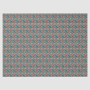 Papel De Seda Maroon, Padrão Étnico Teal, Flores, Cevrons
