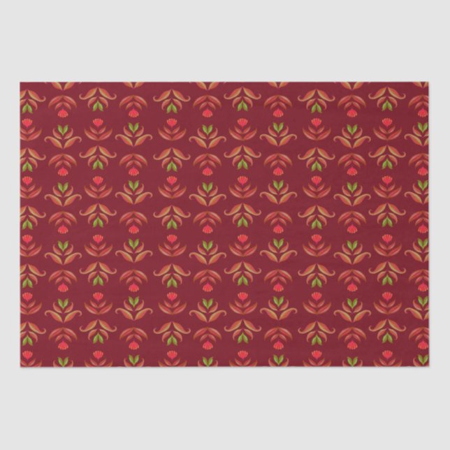 Papel De Seda Maroon Red Folk Art Floral Cozy e Natal Russo (Frente )