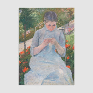 Papel De Seda Mary Cassatt - Garota costurando um jardim