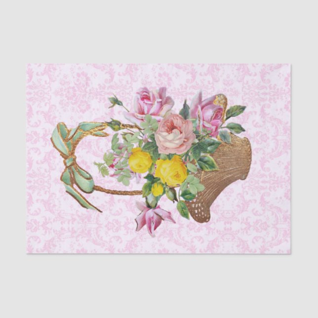 Papel De Seda Máscara Floral e Rosas Rosa no Artesanato (Frente )