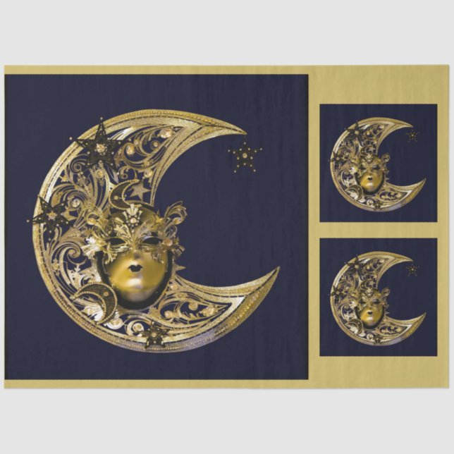 Papel De Seda Mascarada do Carnaval - Máscara Dourada Moon 14 -  (Frente )