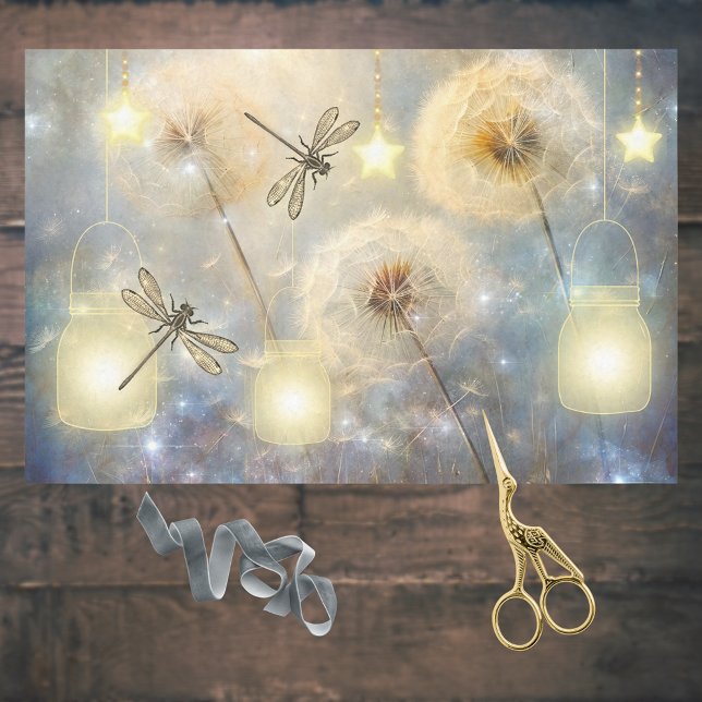 Papel De Seda Mason Jars Stars Dragonflies e Dandelion Seeds (Criador carregado)