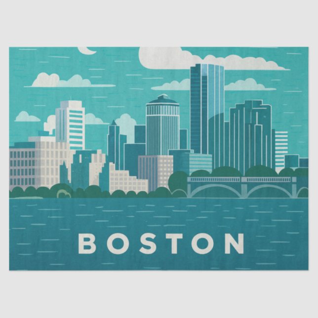 Papel De Seda Massachusetts Night Cityscape | Boston City (Frente )