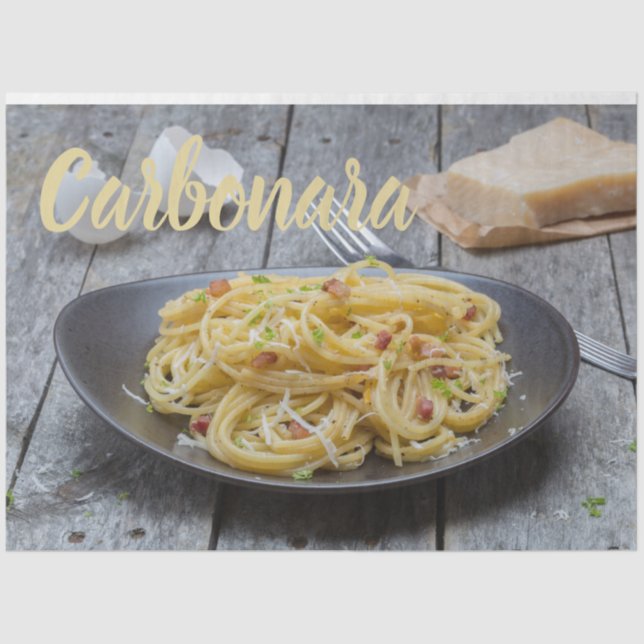 Papel De Seda Massas de espaguete Carbonara com Bacon e Parmesão (Frente )