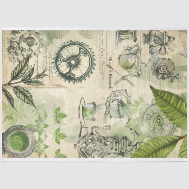 Papel De Seda Matcha Green Chá Japonês bebe padrão de efemera 1 (Frente )
