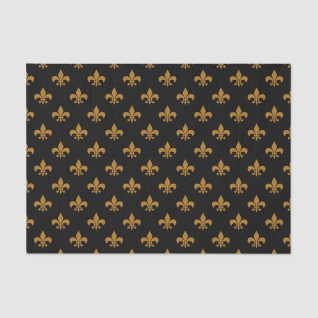 Papel De Seda Matte Dourado Fleur-de-lis em preto (Frente )
