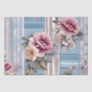Papel De Seda Mauve Floral Nosegays Antiquado Azul