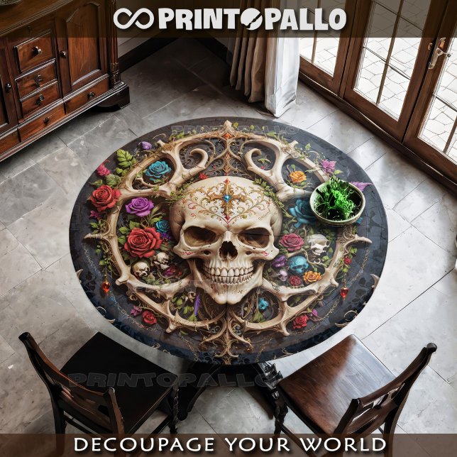 Papel De Seda Medalha óssea pirata com crânio e flores (Criador carregado)