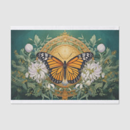 Papel De Seda Medalhão de Dahlia Monarch Goldenrod em Verde Rico